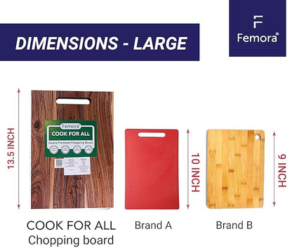 Femora Vegetable Acacia Wood Chopping Board Anti Bacterial Seasoned With Organic Mineral Oil Rectangular Shape | 34.20 X 24 Cm