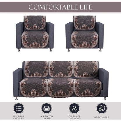 Kuber Industries Set of 10 Anti-Skid Sofa Cover 5-Seater Floral Print Dark Olive Green