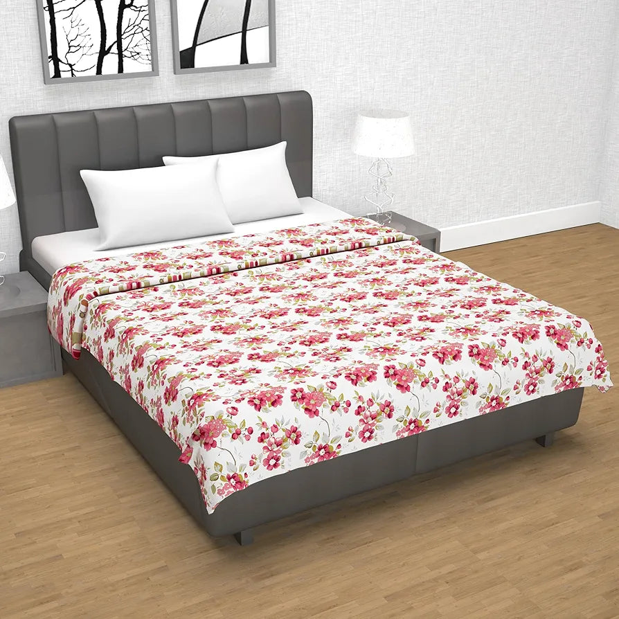 Divine Casa Floret 100% Cotton Double Dohar 120 GSM Soft & Lightweight Throw Blanket Colour Rosy Retreat