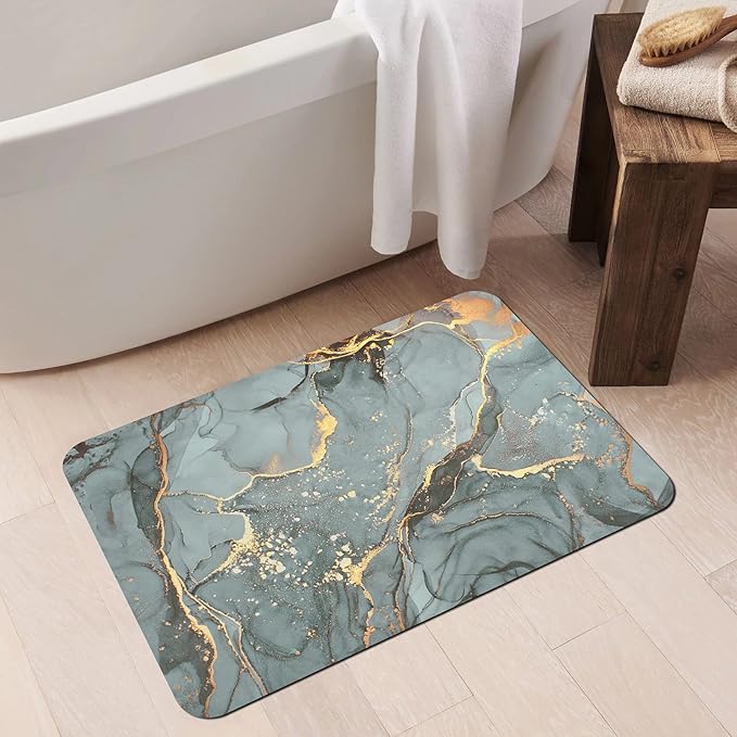 Story@Home Leather Bathroom Mat Aqua Collection Door Mat Anti-Slip Bath Mat Basil Green Rectangular
