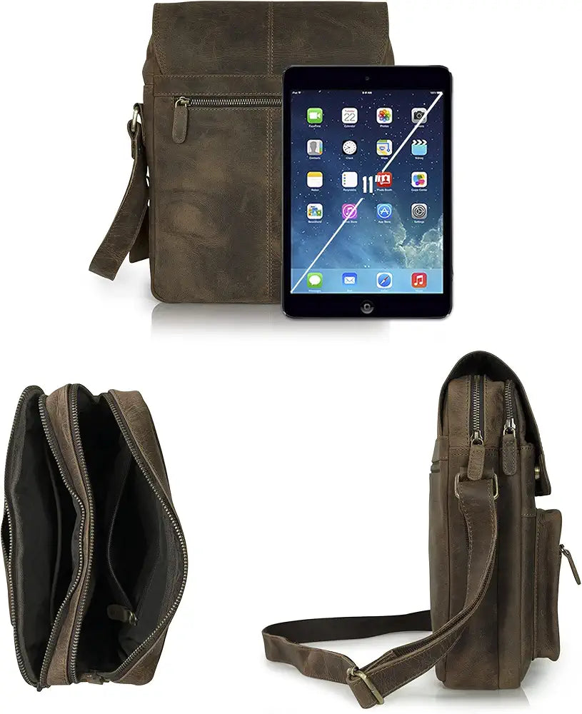 Goatter Hunter Leather 13" Shoulder Crossbody Travel Messenger Bags 