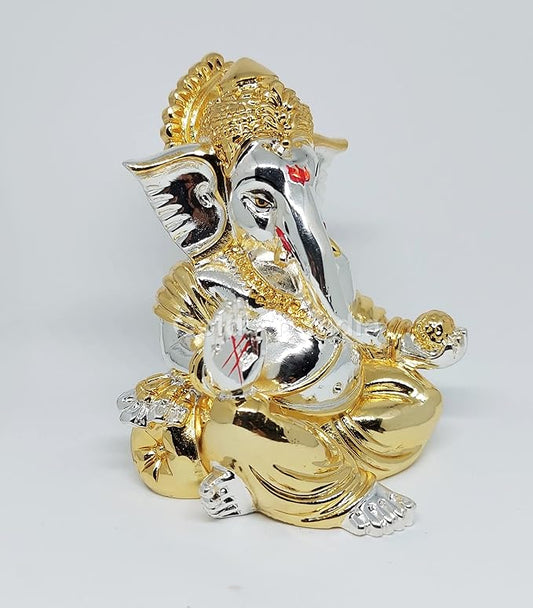 Gold and Silver Plated gaddi Ganesha Idol Ganpati Bappa Murti for Home Decor