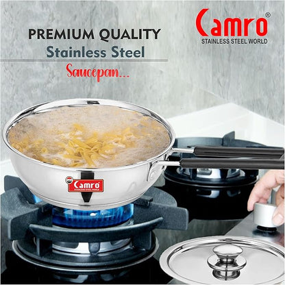 Camro Induction Deep Fry Pan with Lid 12 No 1.8 Liters Stainless Steel Compatible with All cooktops