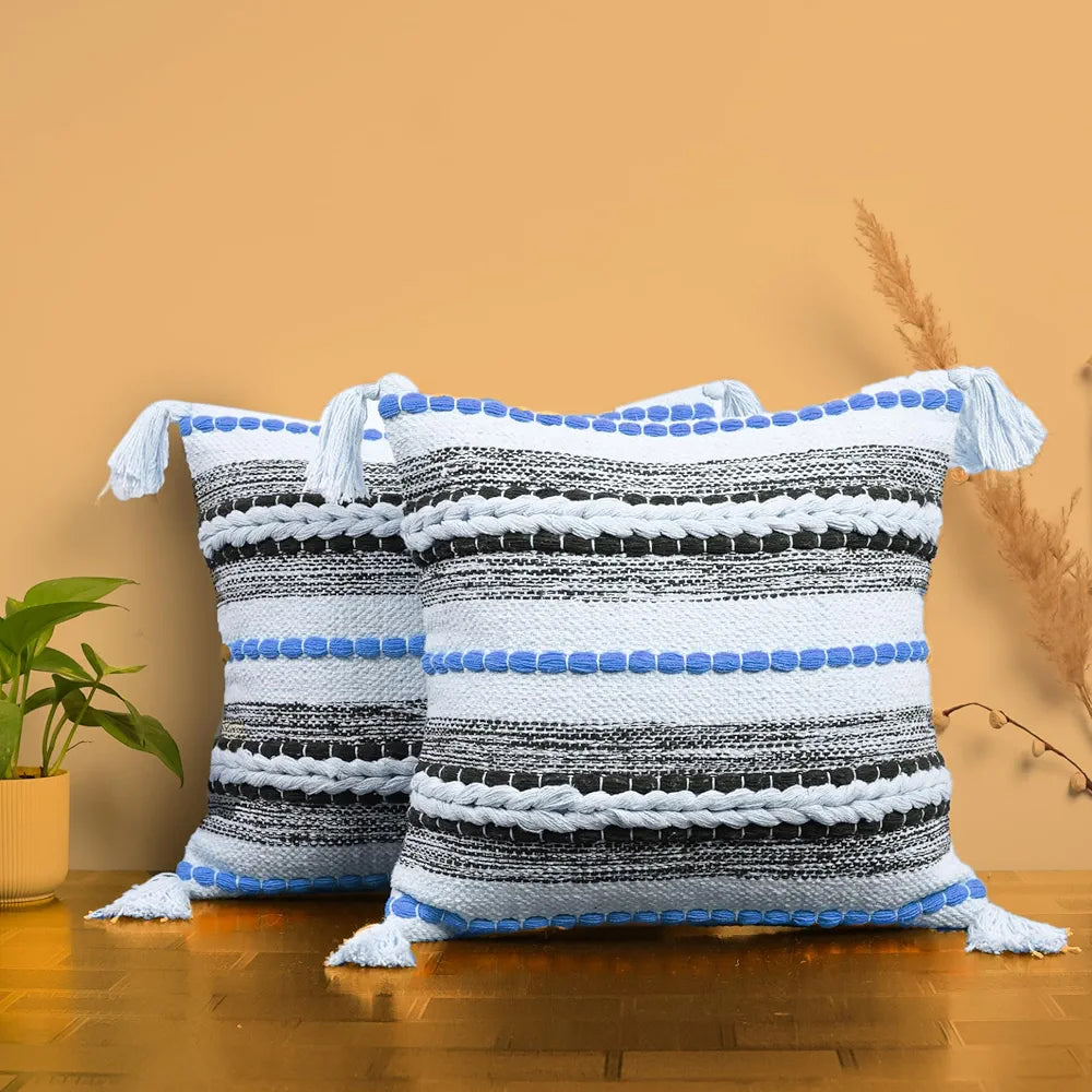 Sajavat Home Cotton Cushion Cover Colour Beige & Blue