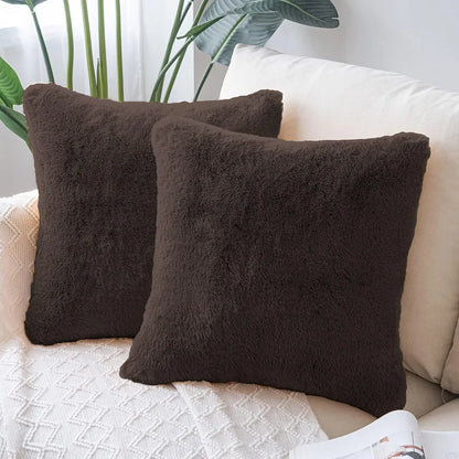 Luxe Home Cushion Cover Duble Side Rabbit Fur Plain Design Covers Set of 2 for Sofa Colour Chocolate