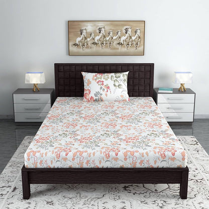 Divine Casa 144 TC 100% Cotton Bedsheet for Single Bed with 1 Pillow Cover Colour Coral Pink