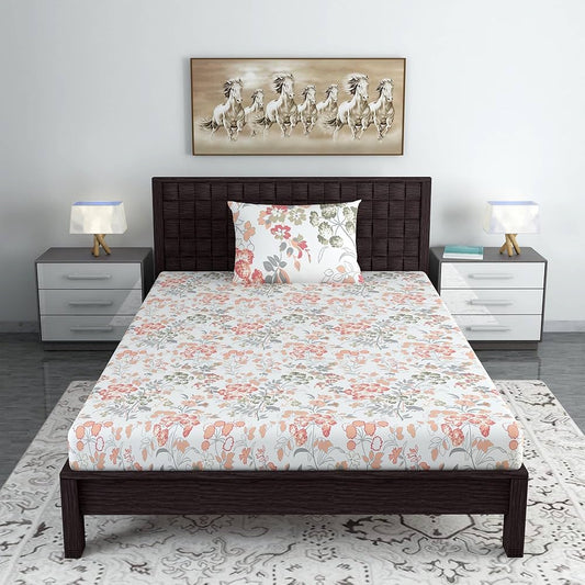 Divine Casa 144 TC 100% Cotton Bedsheet for Single Bed with 1 Pillow Cover Colour Coral Pink