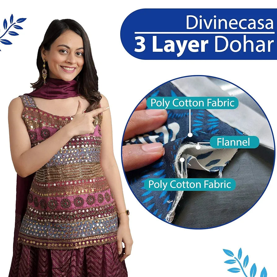 Divine Casa 120 GSM Cloudy Super Soft Brushed Cotton 2 Layer Breathable Double Dohar AC Blanket TC - 120 Colour Blue and Green