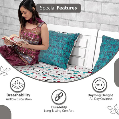 Divine Casa 144 TC Super Soft Cotton Bedsheet for Double Bed  144 Thread Count Abstract Colour Red Teal & White