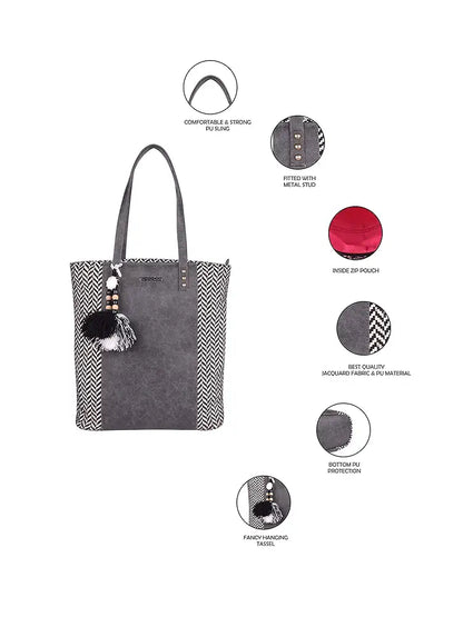 Astrid Women's Black PU Block Design Tote Bag With PU Strap