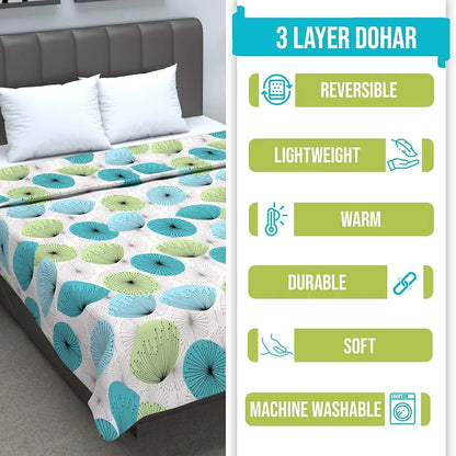 Divine Casa Floret 100% Cotton Double Dohar 120 GSM Soft & Lightweight Throw Blanket Colour Aqua