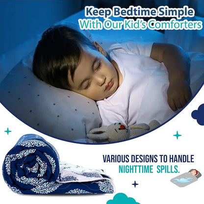 Divine Casa 120 GSM Microfiber Reversible Kids Single Bed Comforter Ultra-Soft Toddler Blanket Colour Medieval Blue