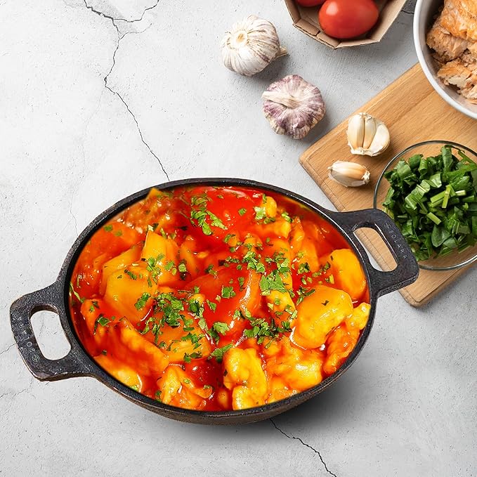 Solara Pre Seasoned Cast Iron Kadhai | 25 Cm, 2.5 Kg | Naturally Nonstick Cast Iron Kadai With Flat Handles | 2.3 Litres
