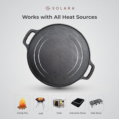 Solara Cast Iron Tawa for Dosa 12" Inch | 30 Cm | Gas & Induction Friendly, Dosa Pan Cast Iron, Cast Iron Cookware