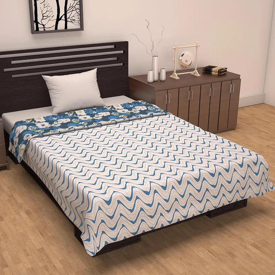 Divine Casa 120 GSM Microfiber Single Dohar Soft & Lightweight Throw Blanket Floral Pattern Colour Galaxy Blue & White