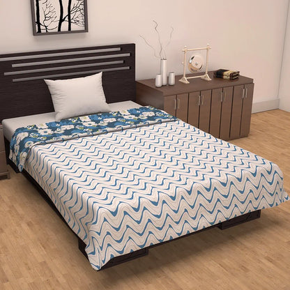 Divine Casa 120 GSM Microfiber Single Dohar Soft & Lightweight Throw Blanket Floral Pattern Colour Galaxy Blue & White