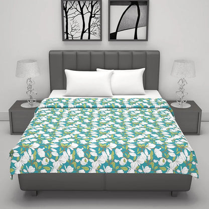 Divine Casa Floret 100% Cotton Double Dohar 120 GSM Soft & Lightweight Throw BlanketColour Meadow Green