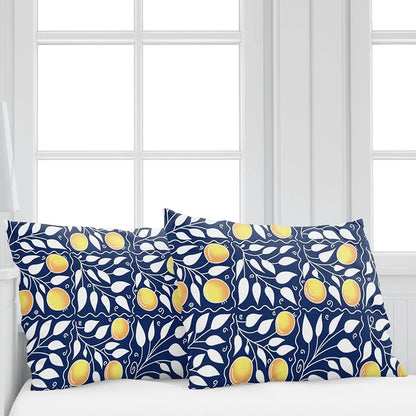 Divine Casa 100% Cotton 144 TC King Size Bedsheet with 2 Pillow Covers Colour Navy & Orange