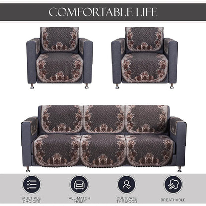 Kuber Industries Set of 16 Anti-Skid Sofa Cover 5-Seater with Arm Cover Floral Print Dark Olive Green