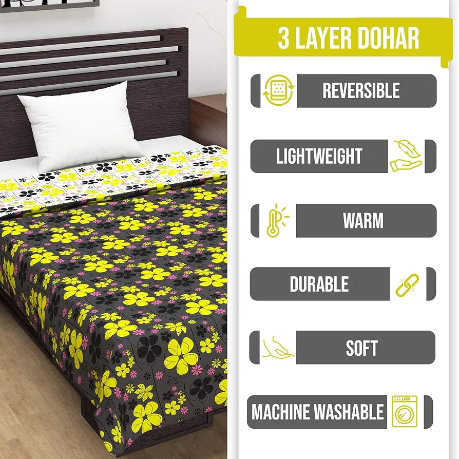 Divine Casa 120 GSM Microfiber Single Kids Dohar Soft & Lightweight Throw Blanket Floral Pattern Colour Tornado
