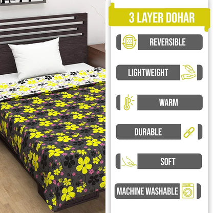 Divine Casa 120 GSM Microfiber Single Kids Dohar Soft & Lightweight Throw Blanket Floral Pattern Colour Tornado