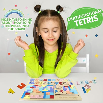 Kidology Multifunctional Tetris Montessori Educational Magnetic Letter Tangram Puzzle for Kids