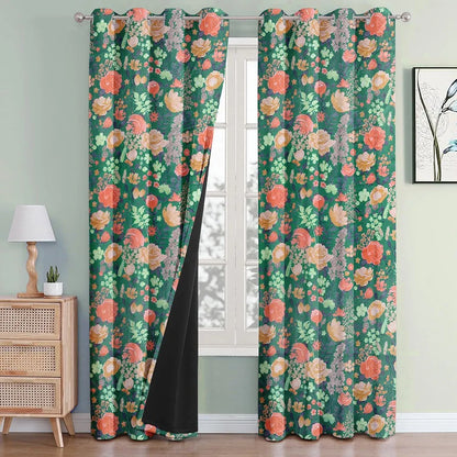Cloth Fusion Blackout Printed Premium Door Curtains 7 Feet Long Set of 2 Green Roses