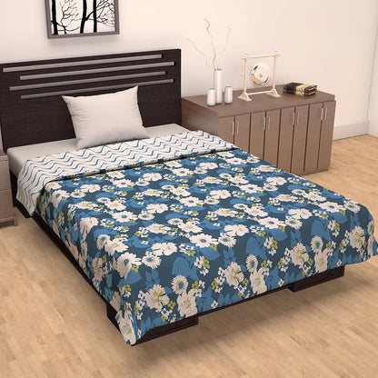 Divine Casa 120 GSM Microfiber Single Dohar Soft & Lightweight Throw Blanket Floral Pattern Colour Galaxy Blue & White