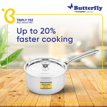 Butterfly Tez Triply Milk/sauce Pan With Ss Lid | 2.1 Litre| 18 Cm | Stay Cool Handle | Induction Compatible