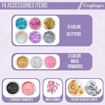 Craftinger Resin Art Pro Alphabet Keychain & Pedent Making Kit With 200gm Epoxy Resin & Mould, Tassels Glitter and More | Multicolor