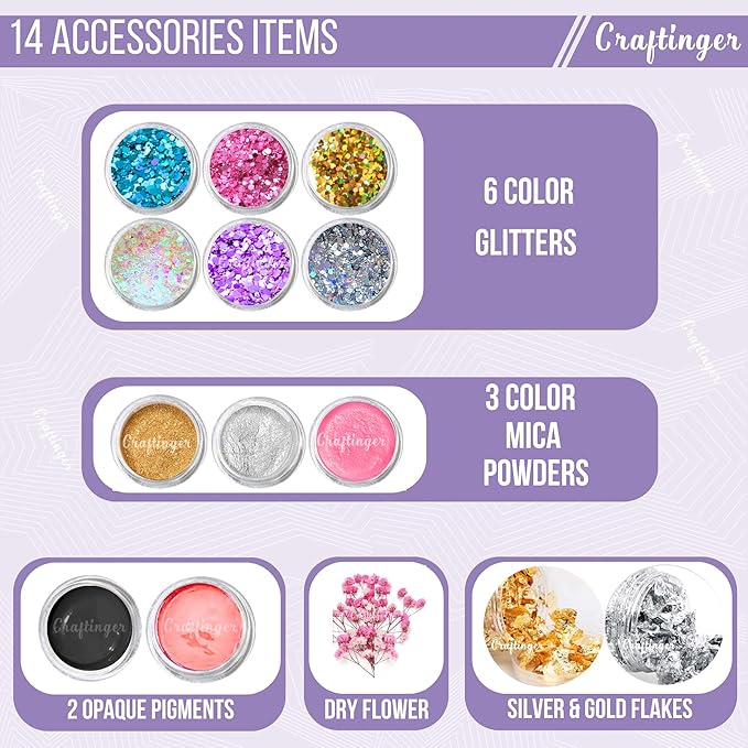 Craftinger Diy Resin Keychain Making Kit With 200gm Epoxy Resin & Mould, Tassels Glitter Pigments and More | Multicolor