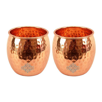 IndianArtVilla Hammered Copper Glass Tumbler Each 164 Grams