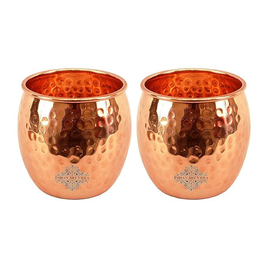 IndianArtVilla Hammered Copper Glass Tumbler Each 164 Grams