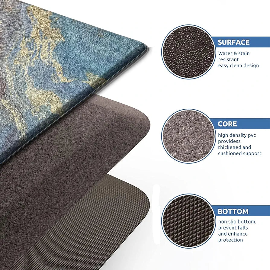 Luxe Home Columbo Anti-Fatigue Kitchen Mat Non-Slip Cushioned Comfort Mat Marble Swirl Pattern Standing Desk Mat Colour Texture