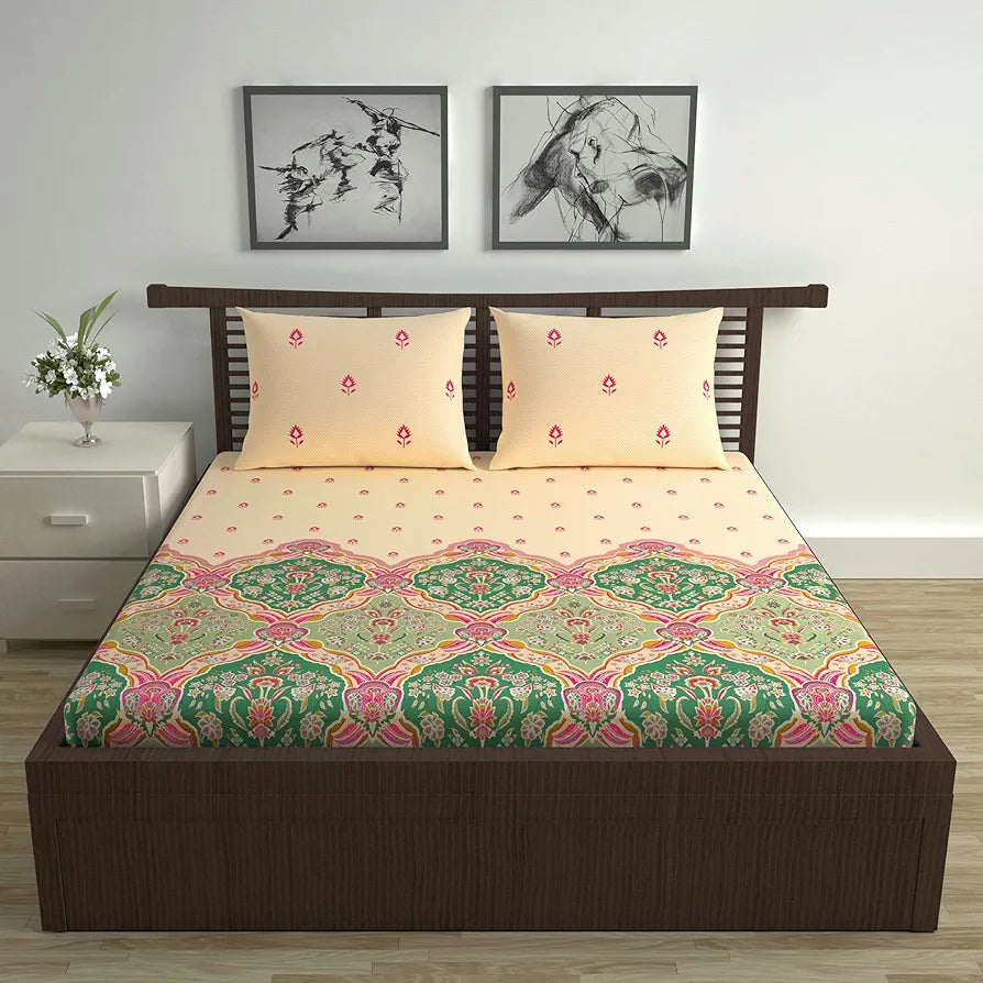 Divine Casa 144 TC Cotton Supersoft Cotton Feel Bedsheets for Double Bed Colour Pink