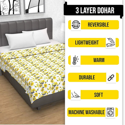 Divine Casa Floret 100% Cotton Double Dohar 120 GSM Soft & Lightweight Throw Blanket Colour Daffodil Yellow