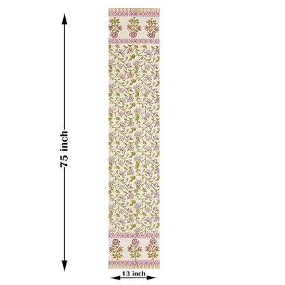 Blocks Of India Cotton Hand Block Printed Table Runner for Center Dining Table Pink Rose