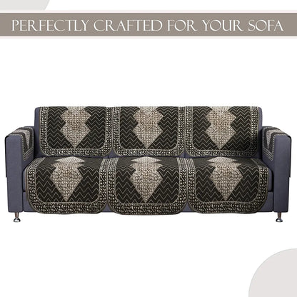 Kuber Industries Set of 16 Fully Covered Sofa Cover 5-Seater Stone Mayur Dark Grey & Brown