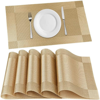P-Plus International Placemats Set of 6 Dining Table Place Mats Placemats Table Mat (Gold)