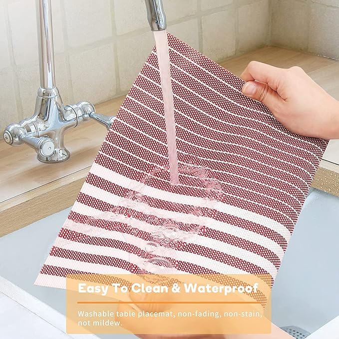 Pepplo PVC Placemats Placemats for Dining Table Heat Resistant Placemats Set of 6 Wine Red Line (PLC10D6)