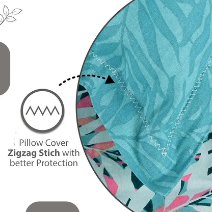 Divine Casa 144 TC 100% Pure Cotton Single Bedsheet with 1 Pillow Cover Floral Leaf Pattern Colour Soft Pink Blue