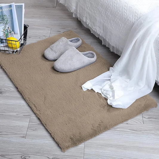 Luxe Home International Ruffle Bath Mat Rabbit Fur 1000 GSM Bathroom Door Rectangular Foot Mats 45X75 Cm Colour Taupe