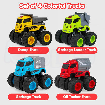 Kidology Mini Trucks Toys Set of 4 Push to Go Trucks Gift Set for Toddlers Multicolor