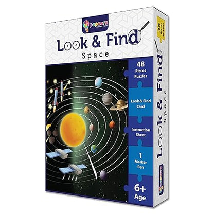 Popcorn Games & Puzzles Look and Find Space 48 Piece Puzzle with 1 Marker for 5 to 8 Years Old Children