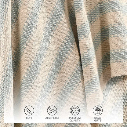 Sashaa World Striped Sofa Throw Medium with Tasselled Edges Colour Ice Blue