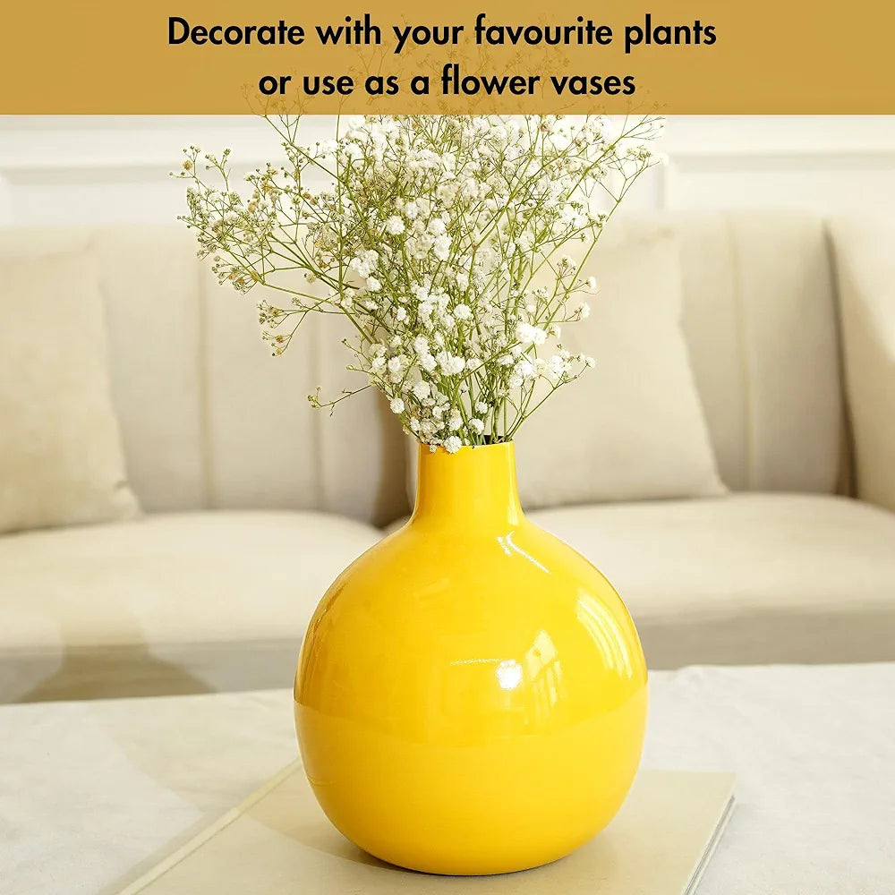 Behoma Metal Flower Vase Sunshine Yellow Flowers not Included