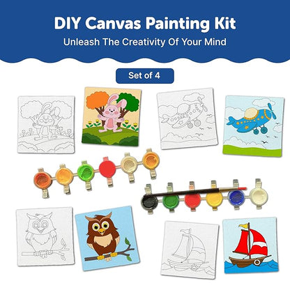 Mini Leaves Mini Canvas Art and Craft Paint Kit with Wooden Easel, Colours, Painting Brush for Girls Boys 4-6 Years DIY Kit | Set of 4