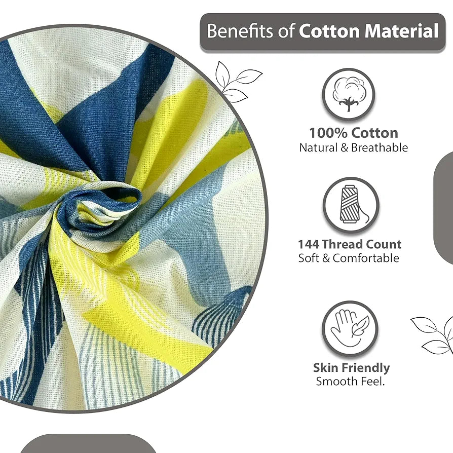 Divine Casa 144 TC Pure Cotton Double Bed Bedsheet with 2 Pillow Covers Mosaic Bloom Colour Yellow Blue