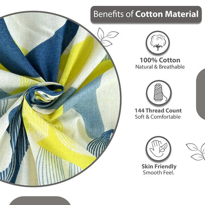Divine Casa 144 TC Pure Cotton Double Bed Bedsheet with 2 Pillow Covers Mosaic Bloom Colour Yellow Blue