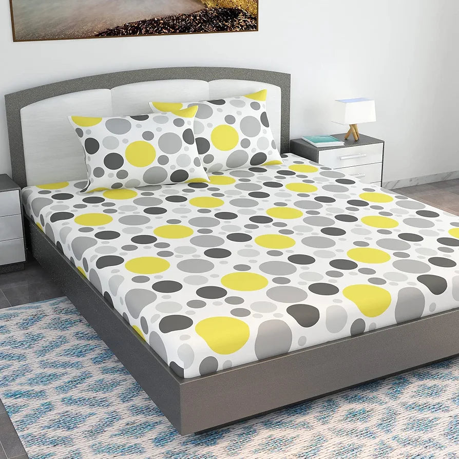 Divine Casa 144 TC 100% Cotton Bedsheet King Size Bed King Size Bedsheet with 2 Pillow Covers Colour Grey Lagoon
